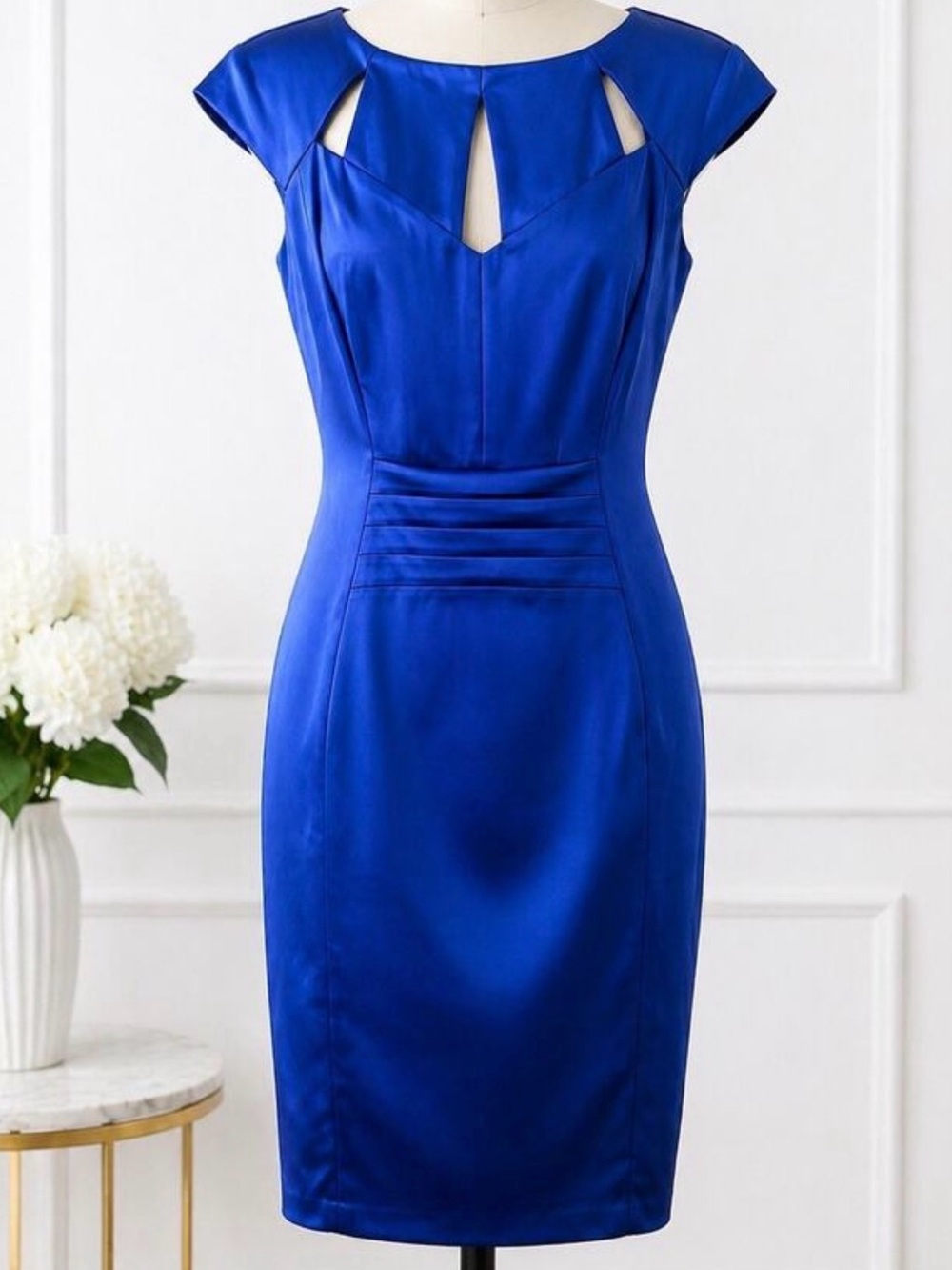 Vintage JAX Blue Satin Sheath Dress Size 8 Mad Men 60s Style Mod Cocktail Wiggle